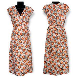 J. Crew Mercantile Wrap Midi Dress Size Small Floral Print V-Neck Retro